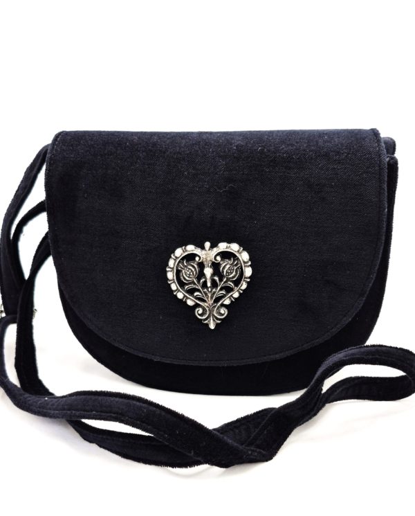 Ladies' Trachten Purse Black Velvet with Heart Decor