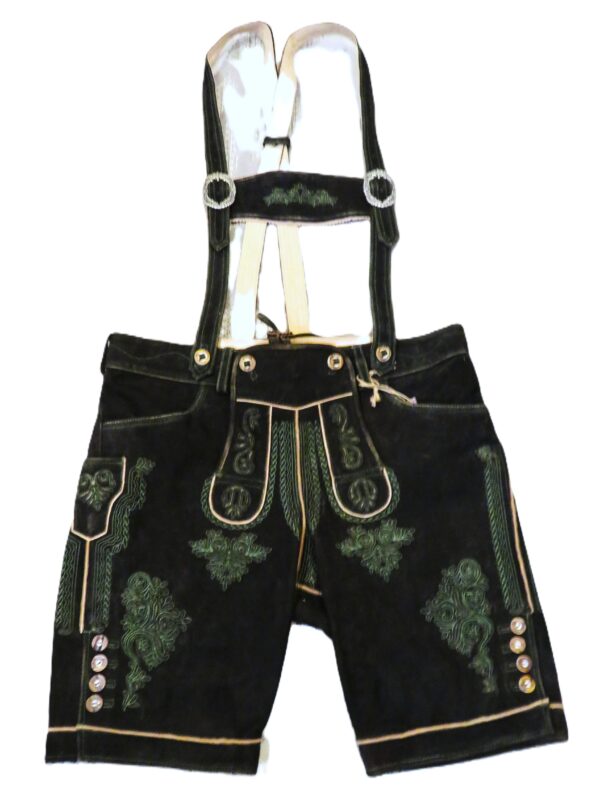 Men's Lederhosen Aussee Black with Green Stitching