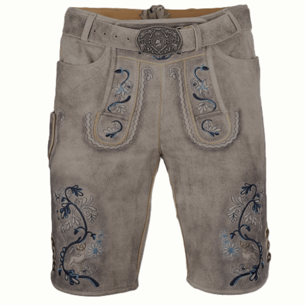 Men's Lederhosen Fleesensee Soft Taupe with Blue Stitching