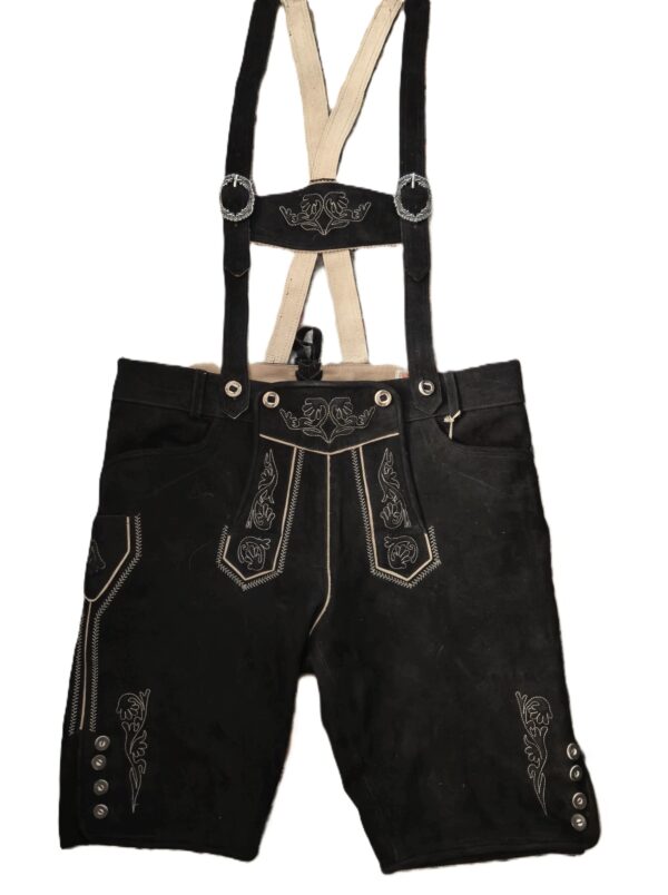 Men's Lederhosen Egbert Black Suede Shorts w Suspenders