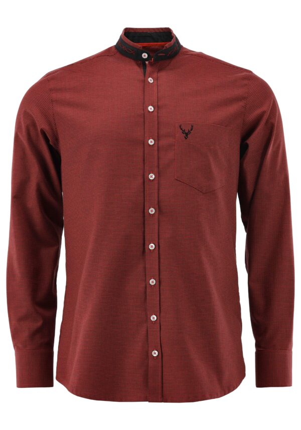 Men's Slim Fit Micro-Check Cutaway Collar Shirt Red and Black