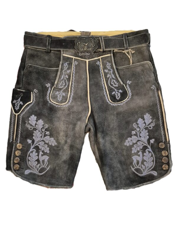 Men's Lederhosen Hochfelden Slate Grey with Light Grey Embroidery