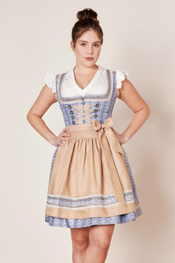 Dirndl Eike Blue with Taupe Short Length