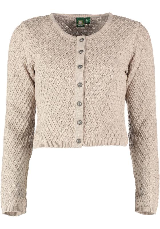 Ladies' Short Cardigan Dimensional Diamond Pattern Taupe