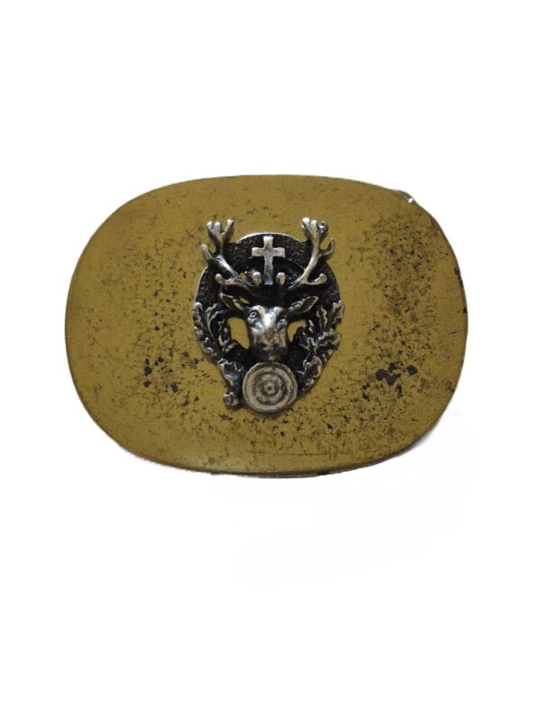 Belt Buckle Brass Oval with Dimensional Hubertus Stag
