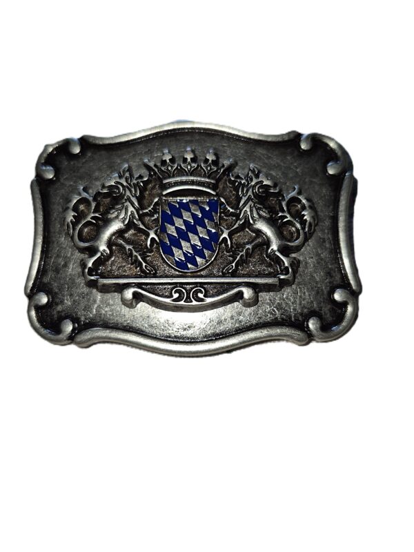 Belt Buckle Antique Silver with Enameled Crest