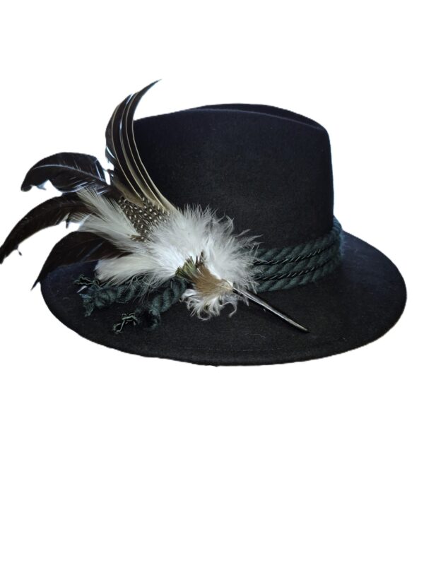 Traditional Hat Dark Green Wool with Feathers