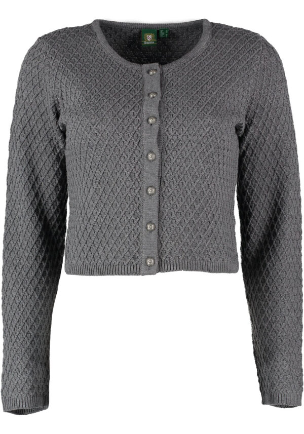 Ladies' Short Cardigan Dimensional Diamond Pattern Charcoal Grey