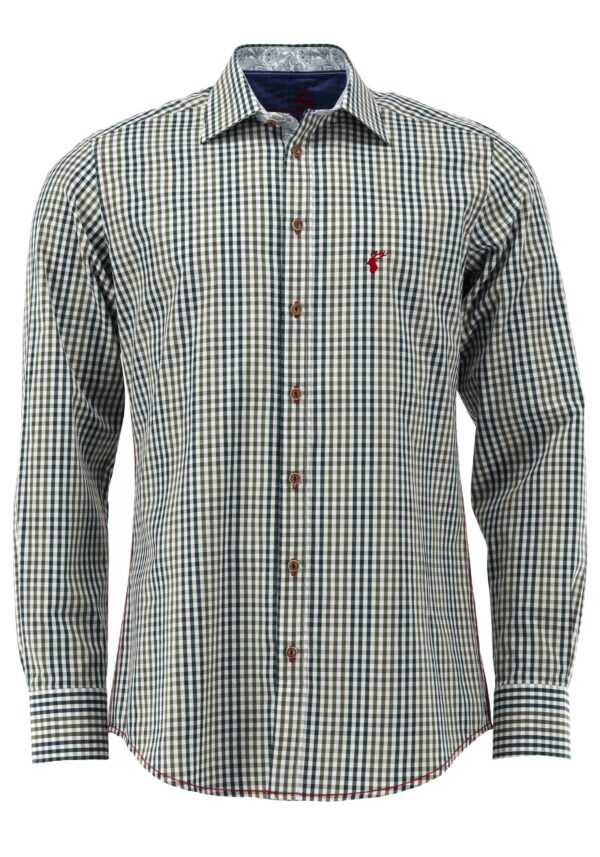 Men's Casual Trachten Shirt Two-tone Green Check - Slim Fit