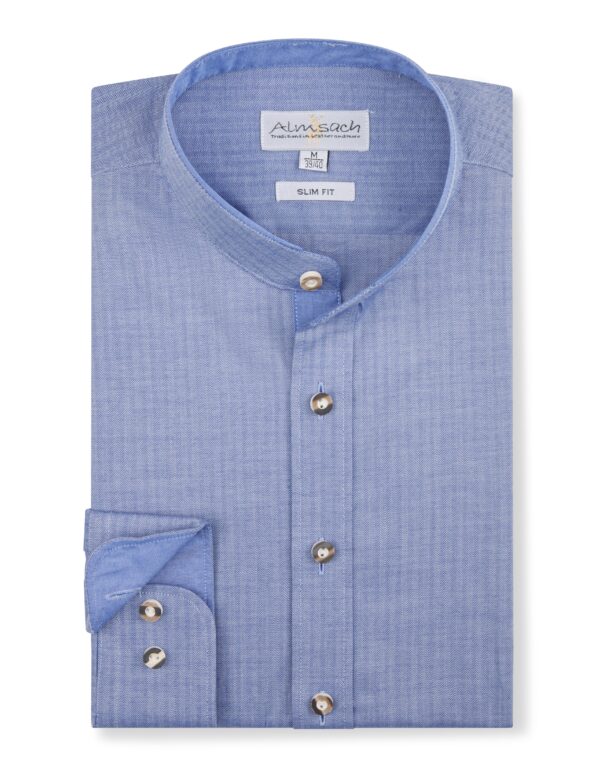 Men's Collarless Shirt Light Blue Tonal Stripe *Slim Fit*