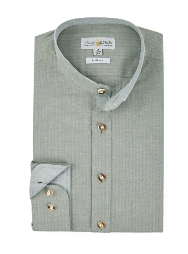 Men's Collarless Shirt Sage Green Tonal Stripe *Slim Fit*