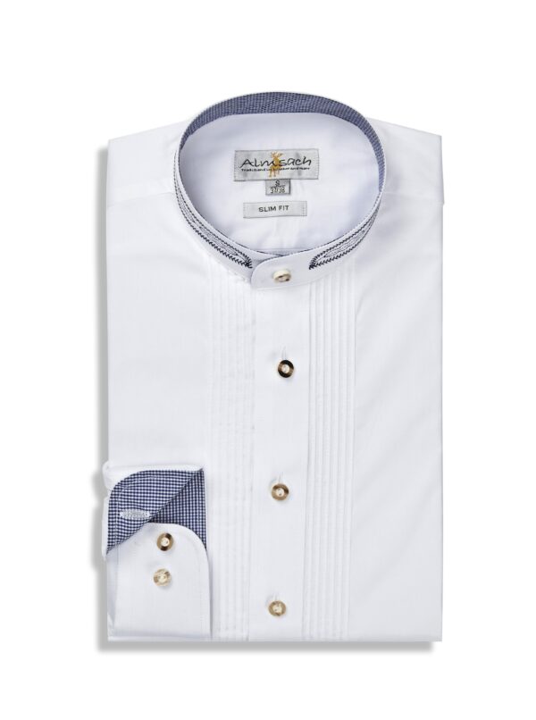 Men's Collarless White Shirt with Embroidery Accent Choose Blue or Green *Slim Fit*