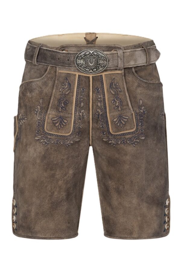 Men's Lederhosen Karim Medium Brown with Navy Stitching