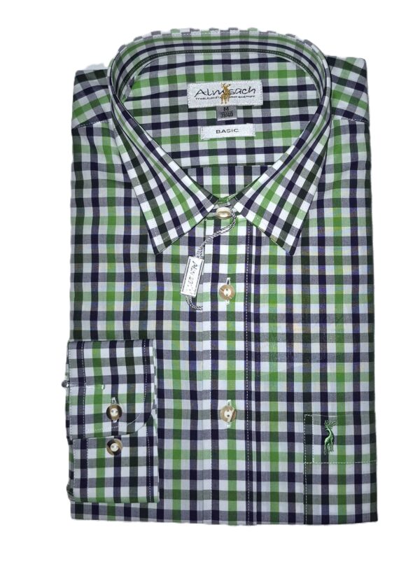 Men's Checkered Trachten Casual Shirt Navy, Bright Green, Pine Green