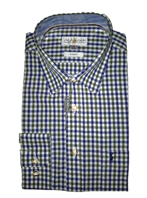 Men's Trachten Casual Checkered Shirt Navy and Olive Green