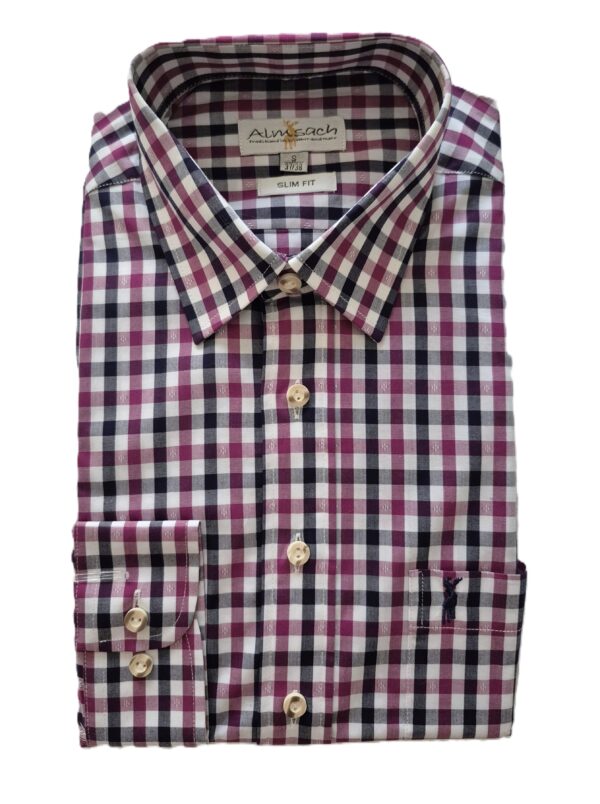 Men's Checkered Trachten Casual Shirt Navy Magenta Slim Fit