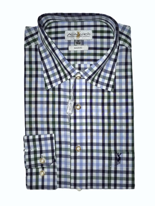 Men's Casual Trachten Shirt Ice Blue Navy and Green