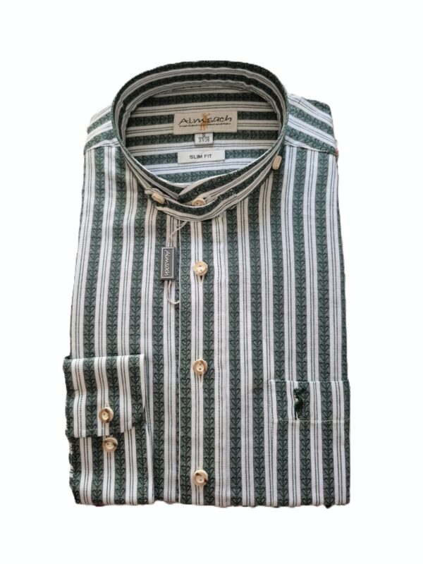 Men's Collarless Shirt Dark Green Patterned Stripe