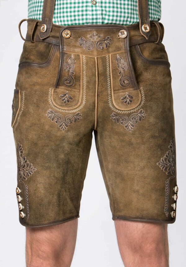Men's Traditional Lederhosen Shorts with Suspenders by Stockerpoint in khaki brown