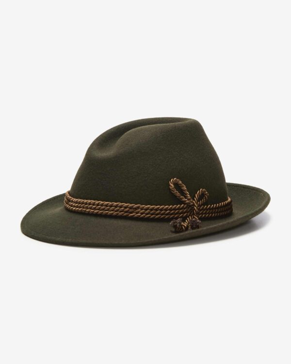 Wuidara/Aufschneider Trachten Hat Olive Green Wool with Brown Trim